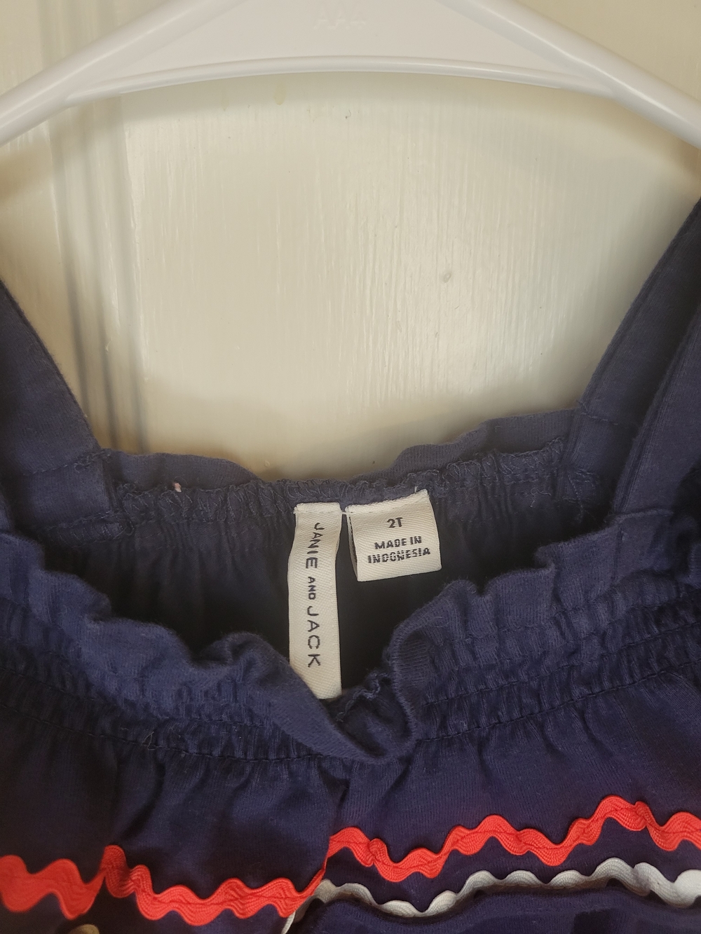 Janie And Jack Navy Off-Shoulder Romper with Red & White Trim - Picture 3 of 7